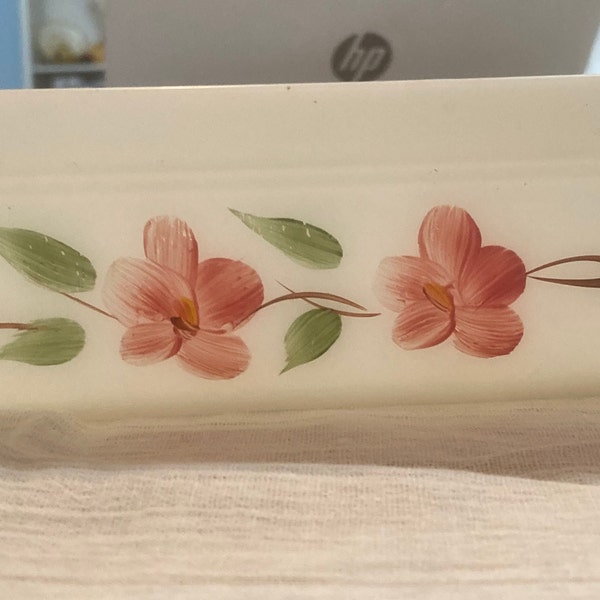 Fire King Gay Fad, Peach Blossom pattern refrigerator dish