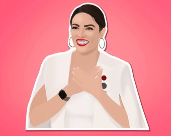 AOC Alexandria Ocasio-Cortez Drawing - Hands on heart Leftist Vinyl Sticker Decal
