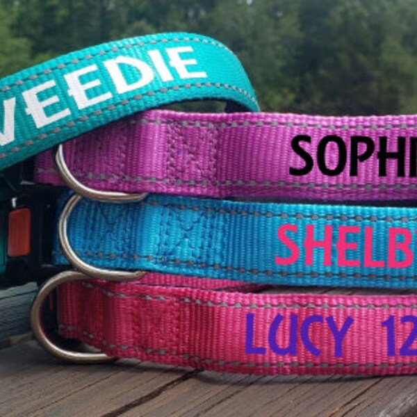 Embroidered Dog Collar With Name and Number Etsy