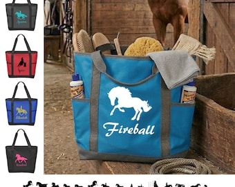 Personalized Horse Tote Zip Bag, Grooming Tote, Name on Horse bag, Helmet Bag, Barn Tote Bag, Horse Show Bag, Custom Horse Bag, Horse Awards