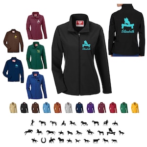 Personalized Horse Soft Shell Jacket, Ladies, Youth, Unisex Size Jacket, Equestrian jacket, Personalized Horse Jacket, Custom Horse Jacket