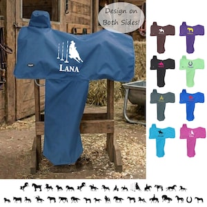 Funda personalizada para silla de montar western con protección para estribos, funda personalizada para artículos de equitación y premios.