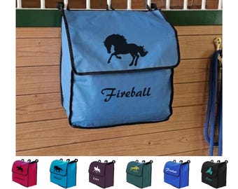 Personalized Horse Blanket Bag, Hanging Stall Storage and Supply Bag, Custom Name Equestrian Awards Tote