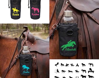 Personalized Horse Saddle Water Bottle Holder, custom horse bottle holder, English or Western saddle bottle holder, Horse Awards