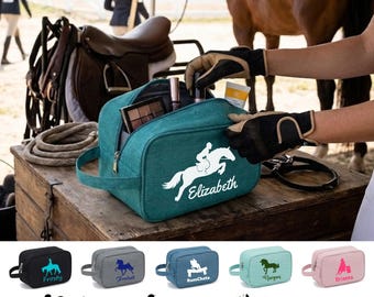 Personalized Horse Travel Makeup Toiletry Bag, Horse Show Bag, Rodeo Bag, Horse Cosmetic Bag, Horse Medicine Bag, Horse Awards