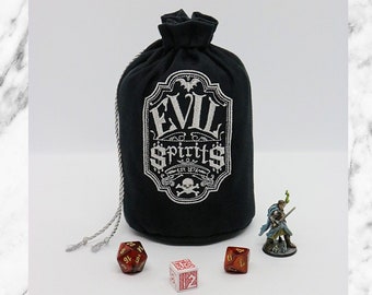 Dice Bag MEDIUM - Evil Spirits - Embroidered Suede w/Satin Lining Drawstring Bag, DnD