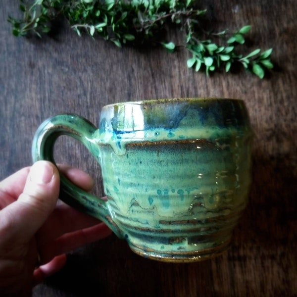 Handthrown pottery Emerald City teacup or coffee mug