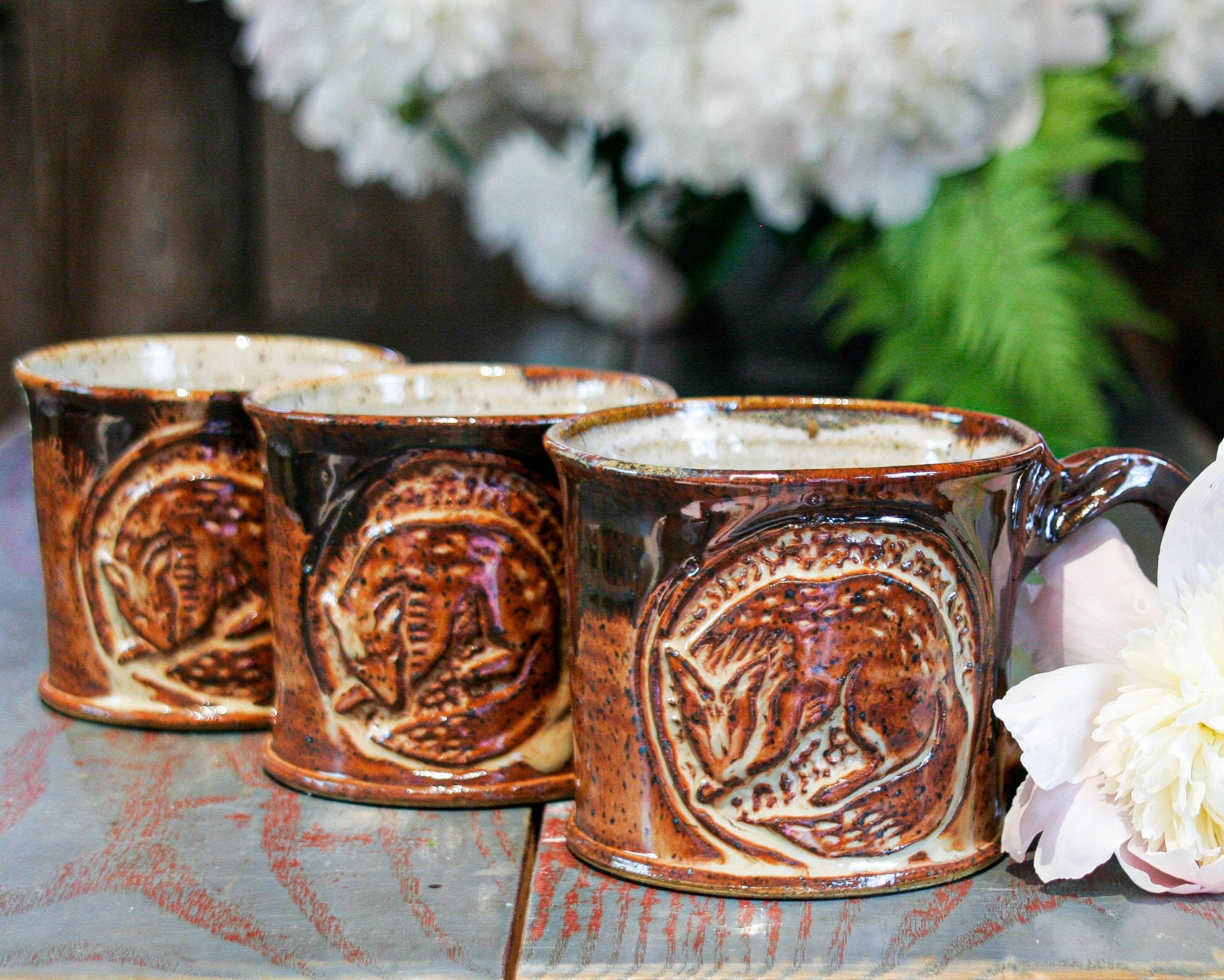 Fox Camping Mug Handmade stoneware pottery sleeping fox in toasty brown glaze
