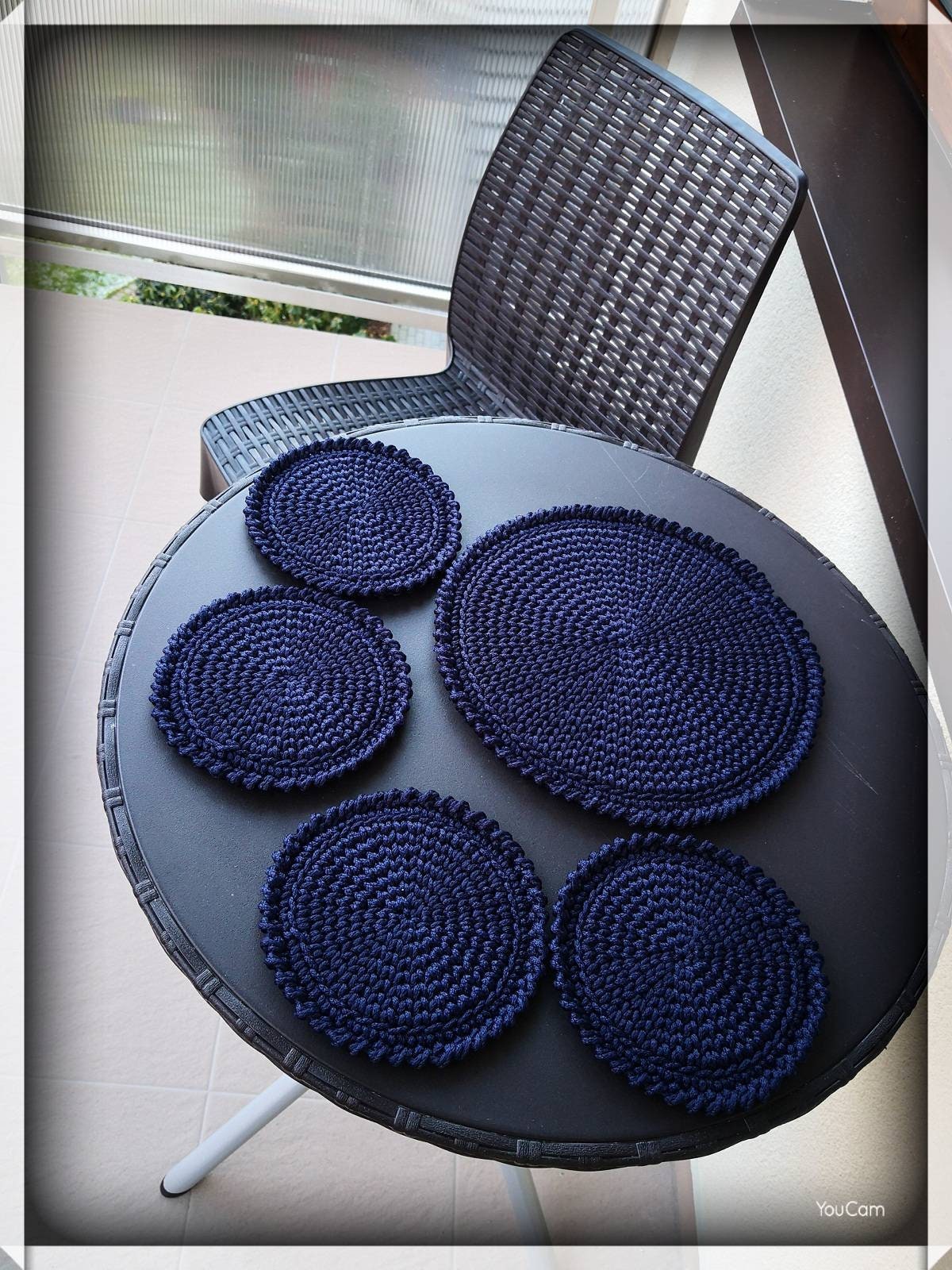 Dark blue color coasters/table mats for dinner plate Round Etsy
