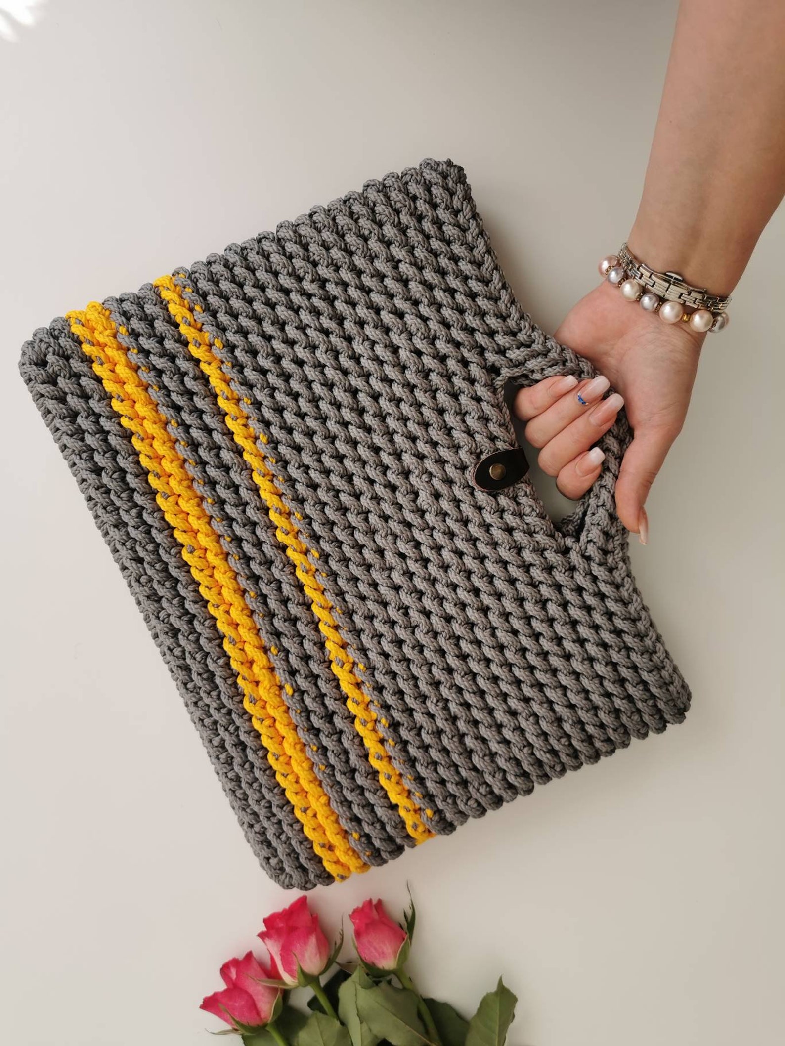 Grey/yellow Color Crocheted Computer Case Knitted Laptop Etsy