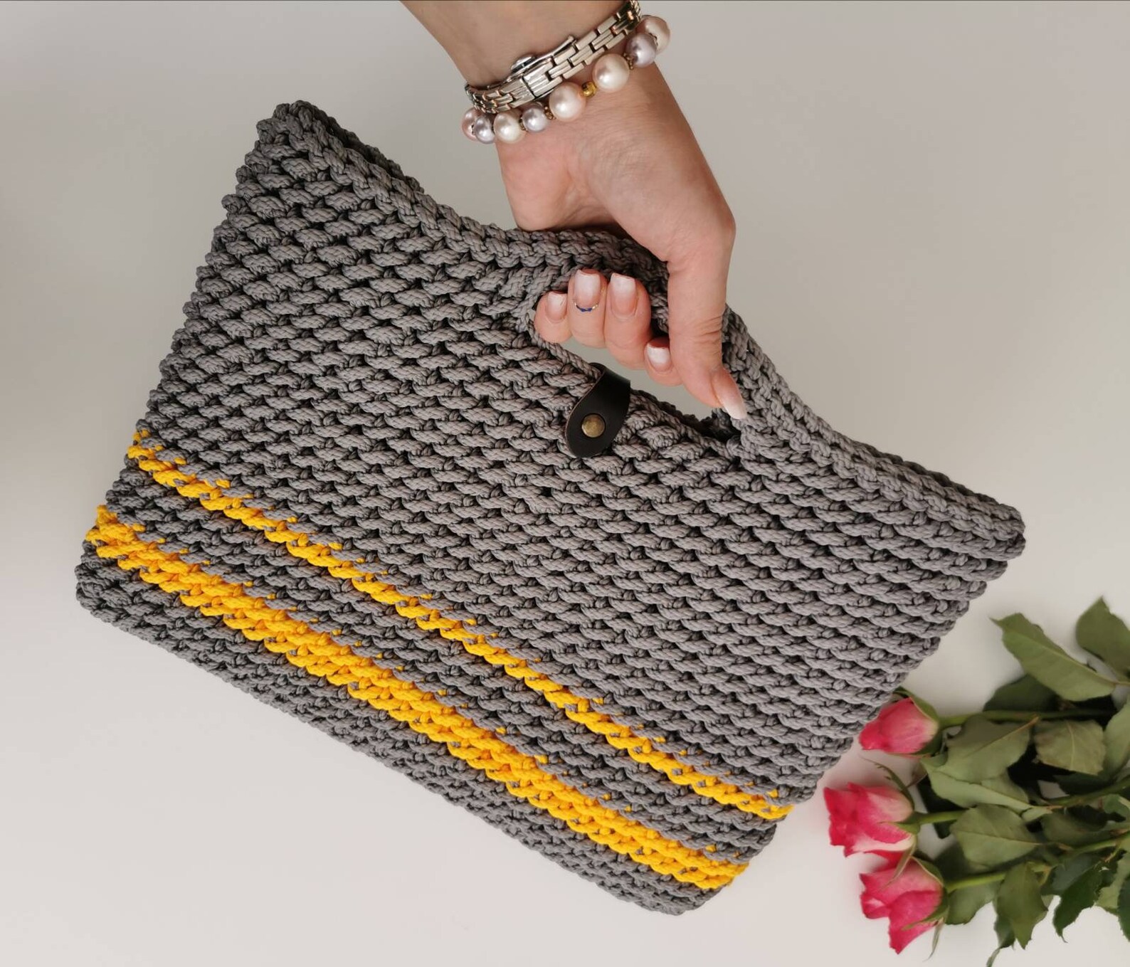 Grey/yellow Color Crocheted Computer Case Knitted Laptop Etsy