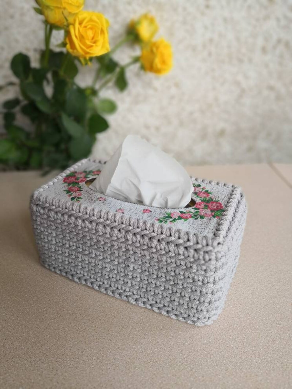 Napkin box open lid with aged decoupage lid napkin case Etsy