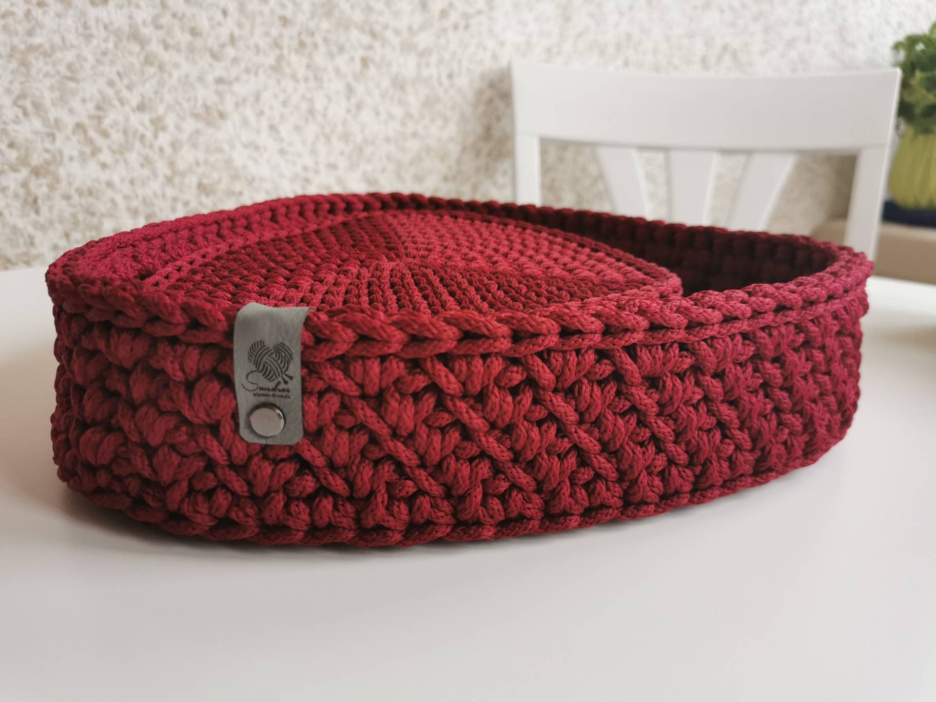 Triangle Crochet Set Basket With Wooden Bottom and Six Pcs Etsy UK