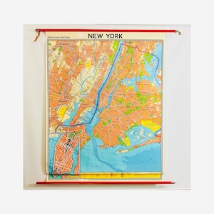 New York originale Schulwandkarte 60er Jahre vintage