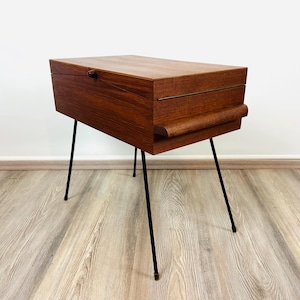 Mid century modern teak sewing box