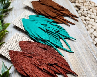 Large Leather Feather Earrings, Fringe Leather Earrings, Leather Fringe Earrings, Boho Earrings