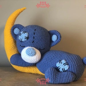 Crochet baby bear sleeping on the moon, crochet pattern, amigurumi bear, crochet toy, Sleeping teddy bear, stuffed toy, sleeping friend image 2