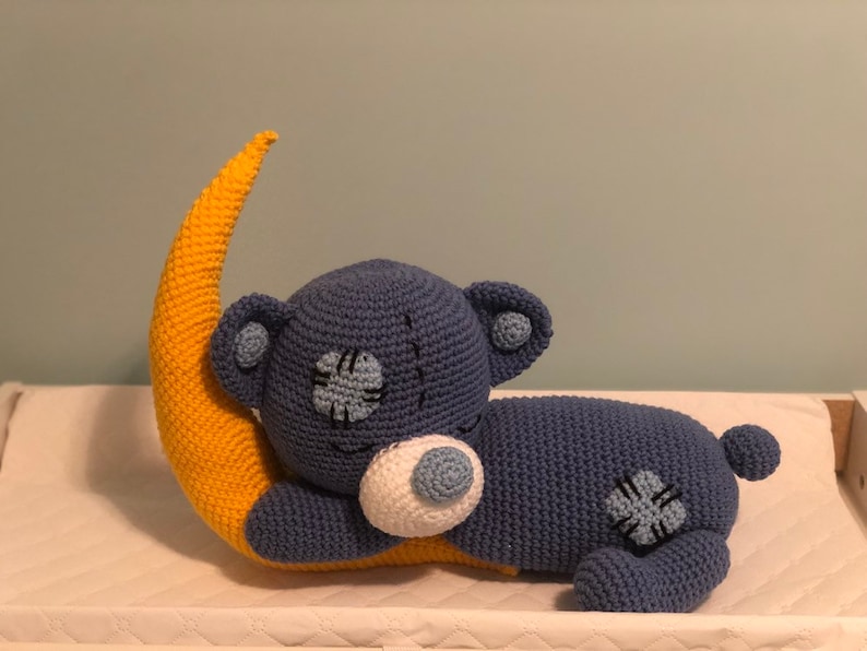 Crochet baby bear sleeping on the moon, crochet pattern, amigurumi bear, crochet toy, Sleeping teddy bear, stuffed toy, sleeping friend image 8
