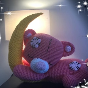 Crochet baby bear sleeping on the moon, crochet pattern, amigurumi bear, crochet toy, Sleeping teddy bear, stuffed toy, sleeping friend image 6