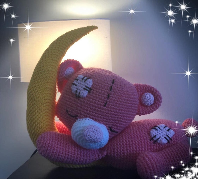 Crochet baby bear sleeping on the moon, crochet pattern, amigurumi bear, crochet toy, Sleeping teddy bear, stuffed toy, sleeping friend image 6