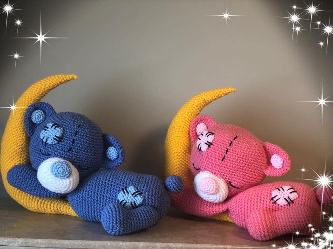 Crochet Baby Bear Sleeping on the Moon, Crochet Pattern, Amigurumi Bear