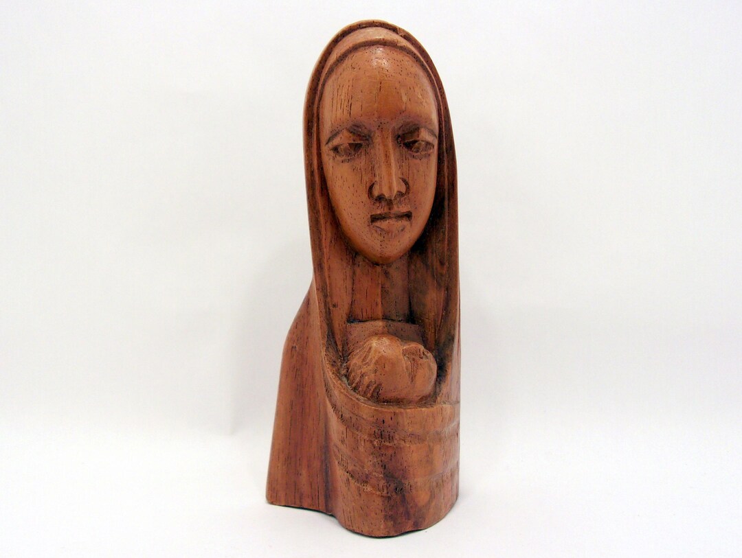 Folk Art Hand Carved Wood Madonna and Child - Mary and Jesus - Vintage ...