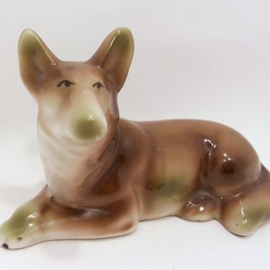 Porcelain German Shepherd Dog Figurine - Made in Japan - Vintage 50s 60s Ceramic Collectible Decor
