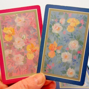 Faded Florals in Pink and Blue - Lot of 4 Swap Playing Cards Set - Vintage Ephemera for Journaling Collage or Collecting