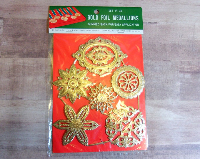 Vintage Die Cut Gold Foil Medallions Chadwickmiller Set of 36 1973