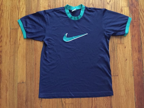 Vintage 1990s Nike Ringer T Shirt Mesh Teal Ken Griffey Jr Youth