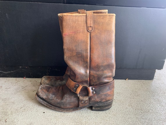 Vintage 1960s 1970s Distressed Brown Leather Engin