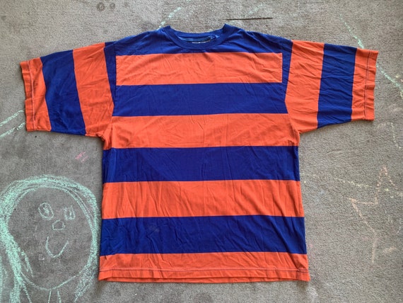 Vintage 1990s HEET Vertical Striped T Shirt Blue … - image 1