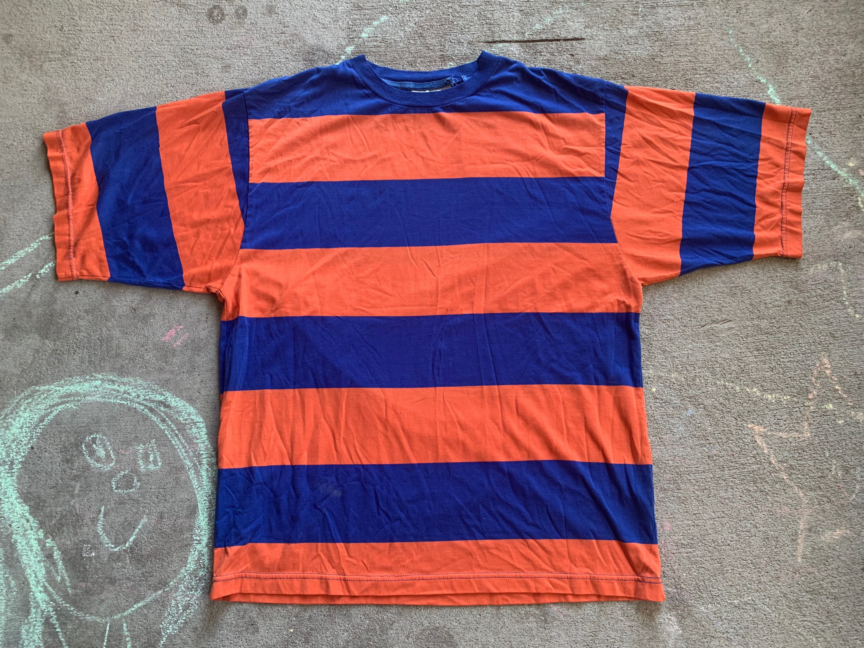 Vintage 1990s HEET Vertical Striped T Shirt Blue Orange Skateboarding  Athletic Soft
