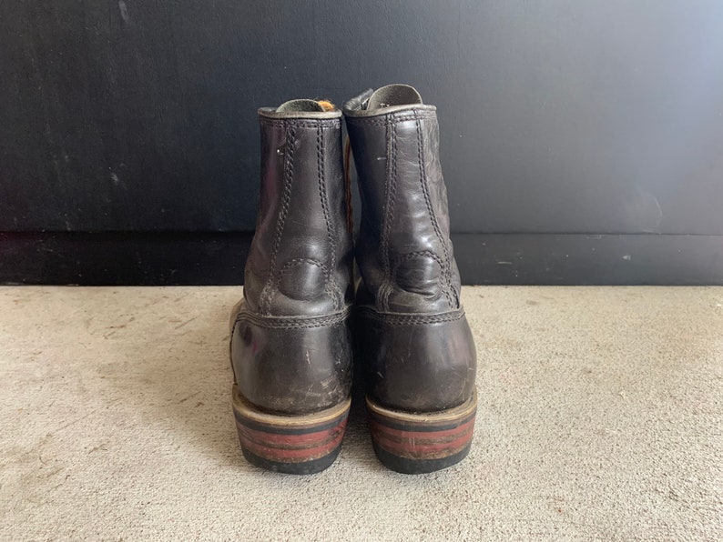 Vintage 1980s Carolina Steel Toe Boots 8 2E Black Leather Motorcycle Logger Engineer Work