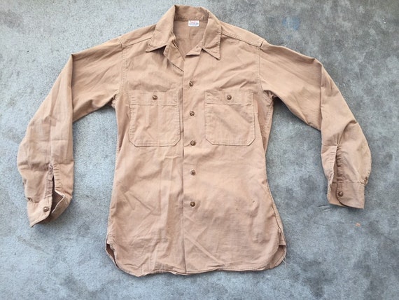 Vintage 1940s 1950s Finesilver Work Shirt Tan Cott