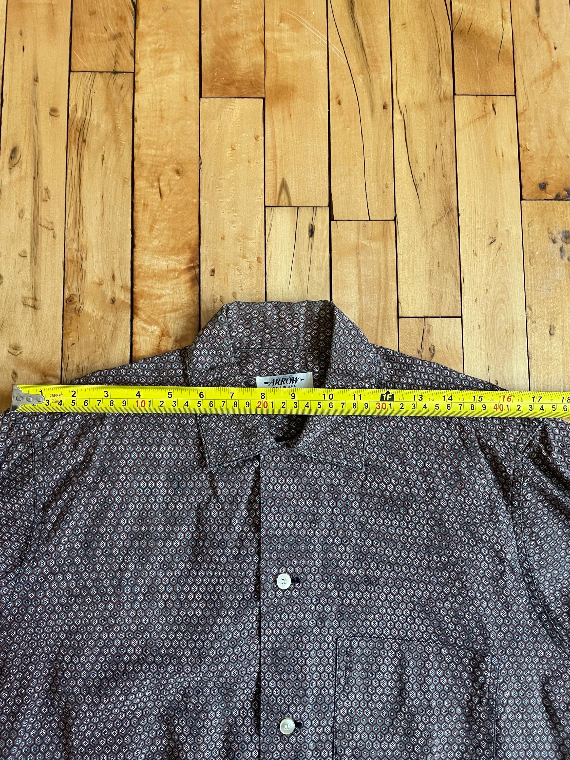 Vintage 1960s Arrow Medium 15 1/2 Print Shirt Made in USA Navy