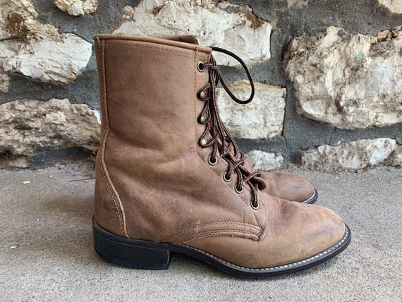 Vintage 1980s 1990s Brown Laredo Womens Roper Boots Lace up 7 - Etsy