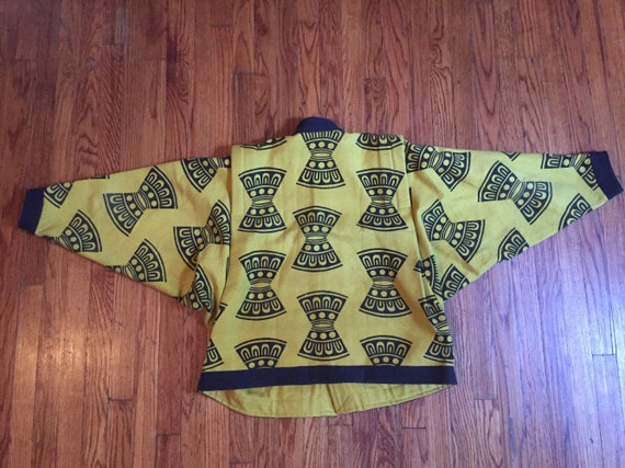 Vintage 1980s 1990s Mustard Yellow Tribal  Print … - image 3