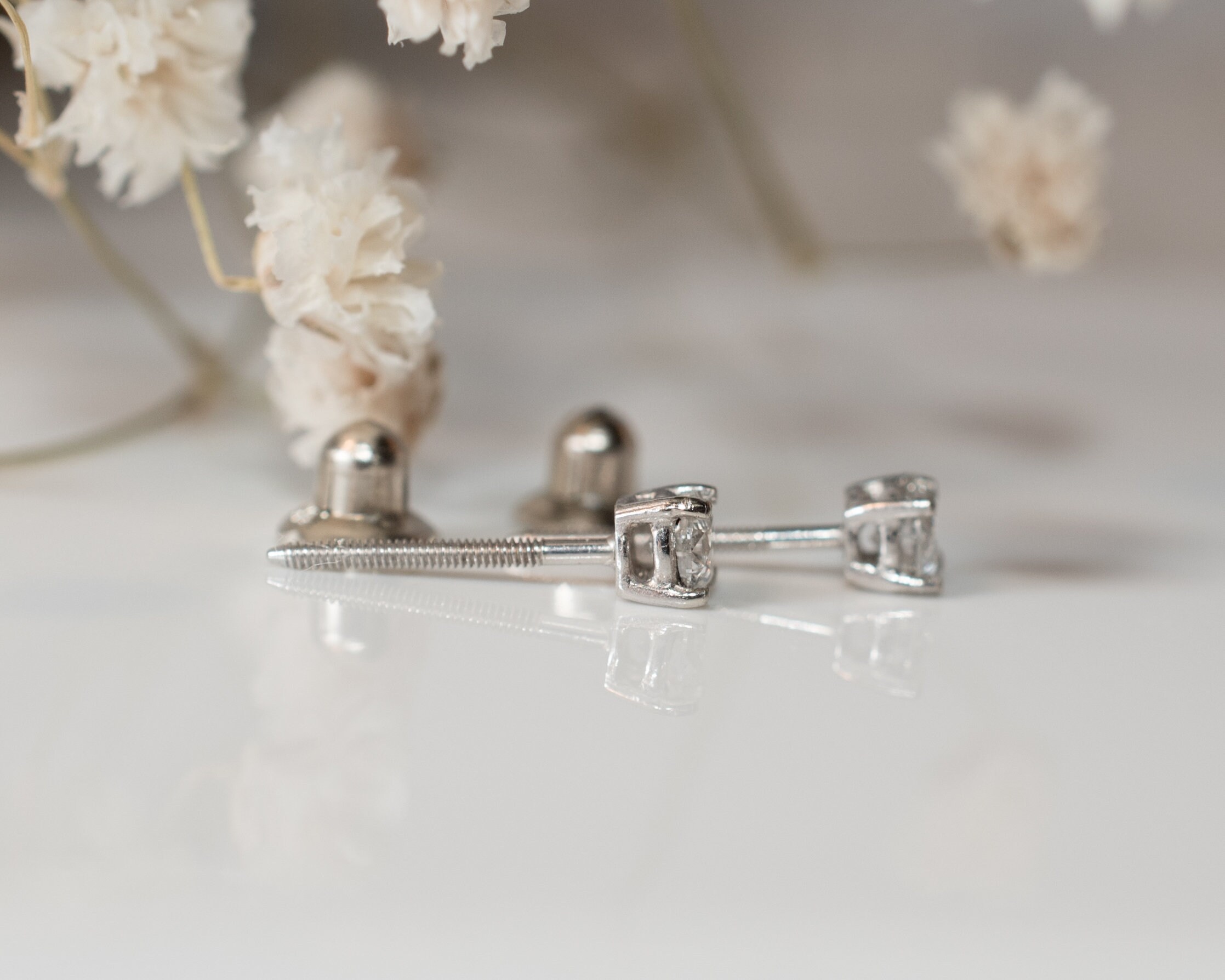 14K Baby Earrings, Baby Girl First Earrings, Real Diamond Earrings