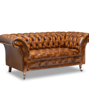 Chesterfield Belmont Real Leather Buttoned Seat Two / Three Seater Sofa Antique Tan Leather