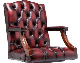 Gainsborough Chesterfield Office Swivel Chair Antique Red Leather