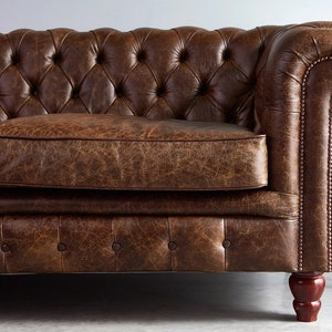 Chesterfield Real Leather Two / Three Seater Sofa Vintage Cognac Brown ...