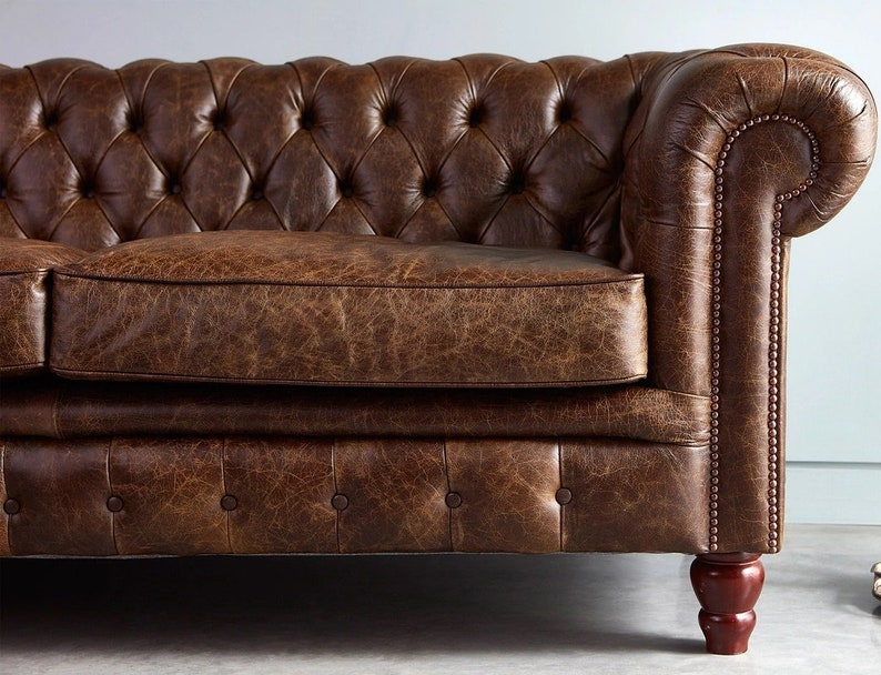 Chesterfield Real Leather Two / Three Seater Sofa Vintage Cognac Brown ...