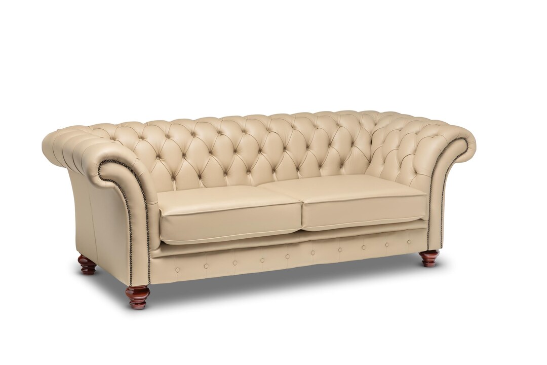 Chesterfield Three Seater Belmont Sofa Pebble Leather - Etsy UK