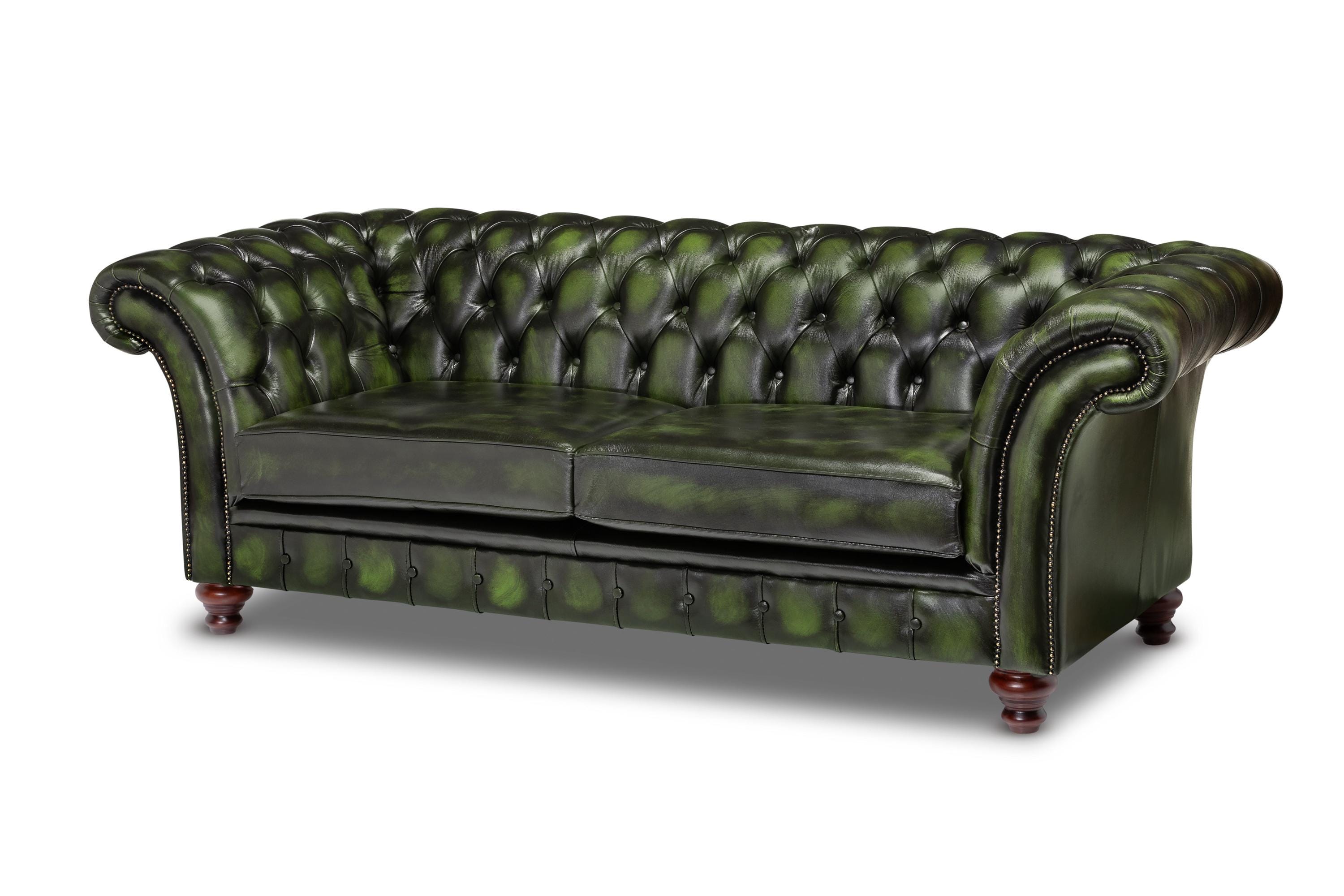 Chesterfield Three Seater Belmont Sofa Antique Green Leather - Etsy UK