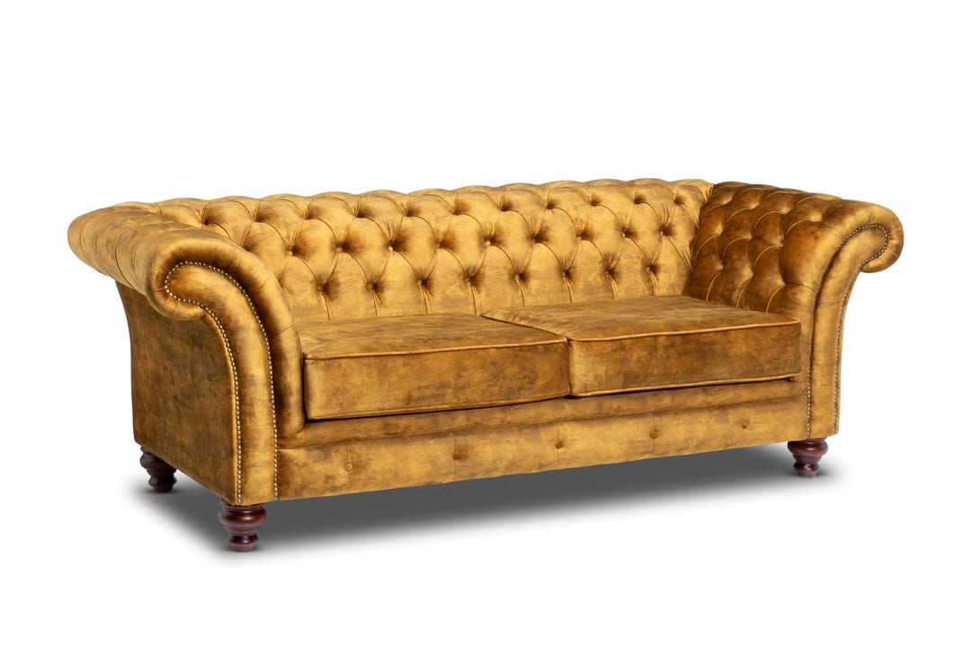 Chesterfield Three Seater Belmont Sofa Vintage Mustard Velvet - Etsy UK