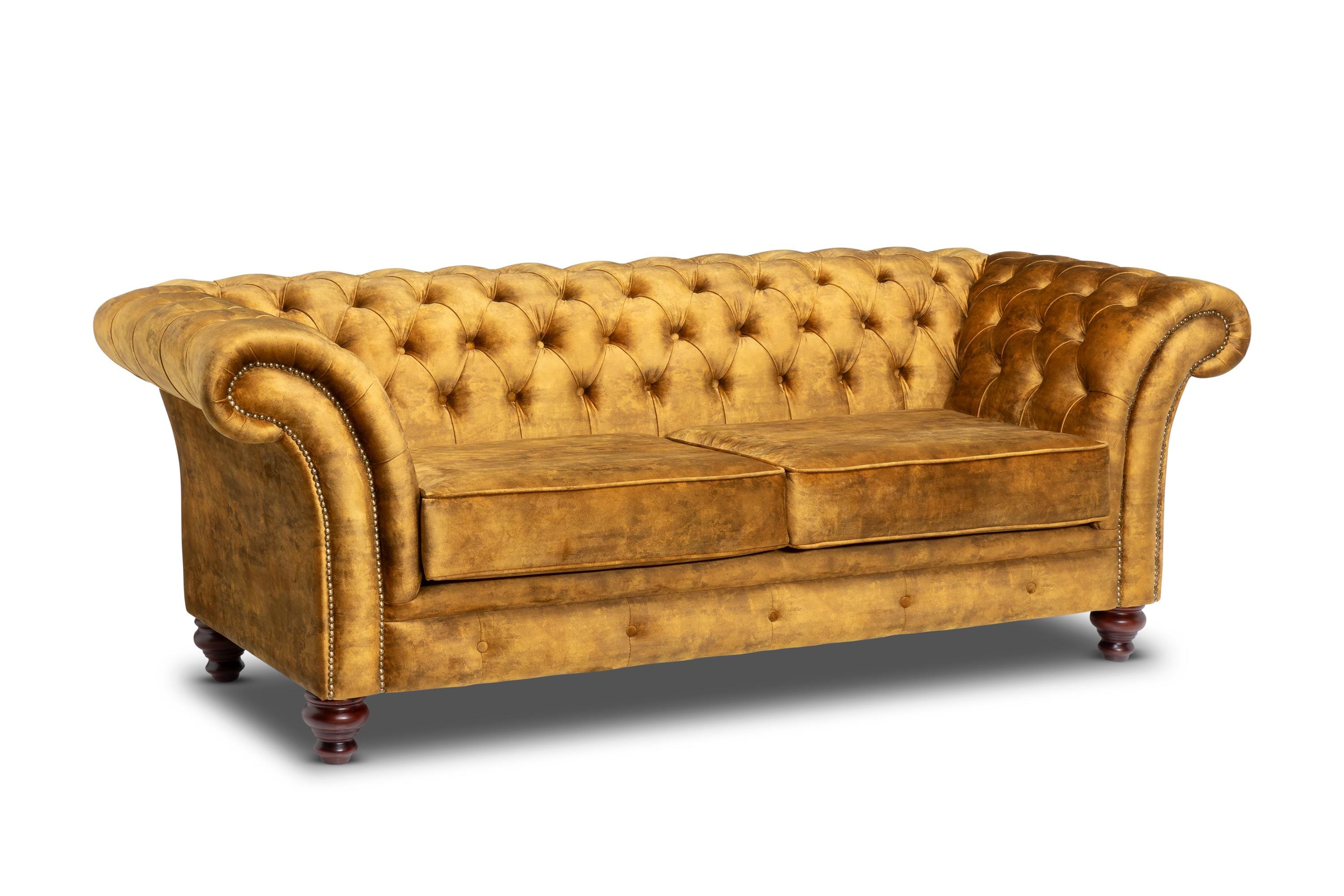 Chesterfield Three Seater Belmont Sofa Vintage Mustard Velvet - Etsy