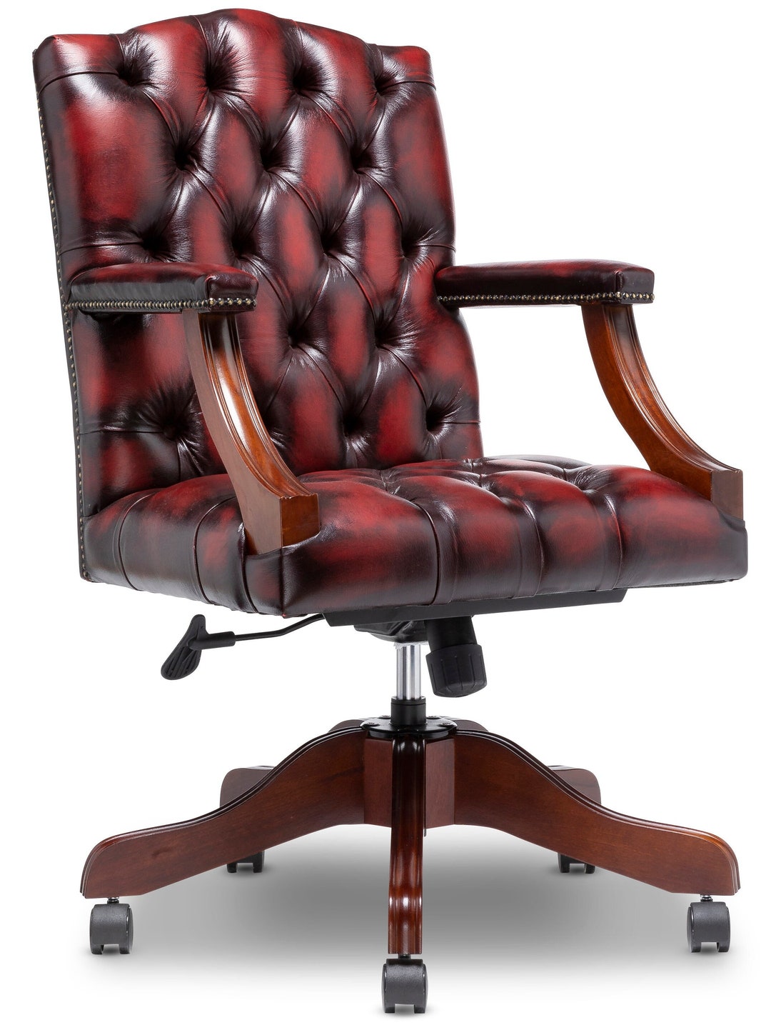Gainsborough Chesterfield Office Swivel Chair Antique Red Leather Etsy UK