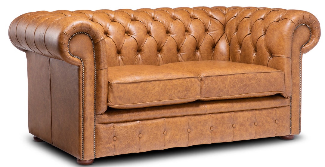Chesterfield Real Leather Two / Three Seater Sofa Italian Vintage Tan ...