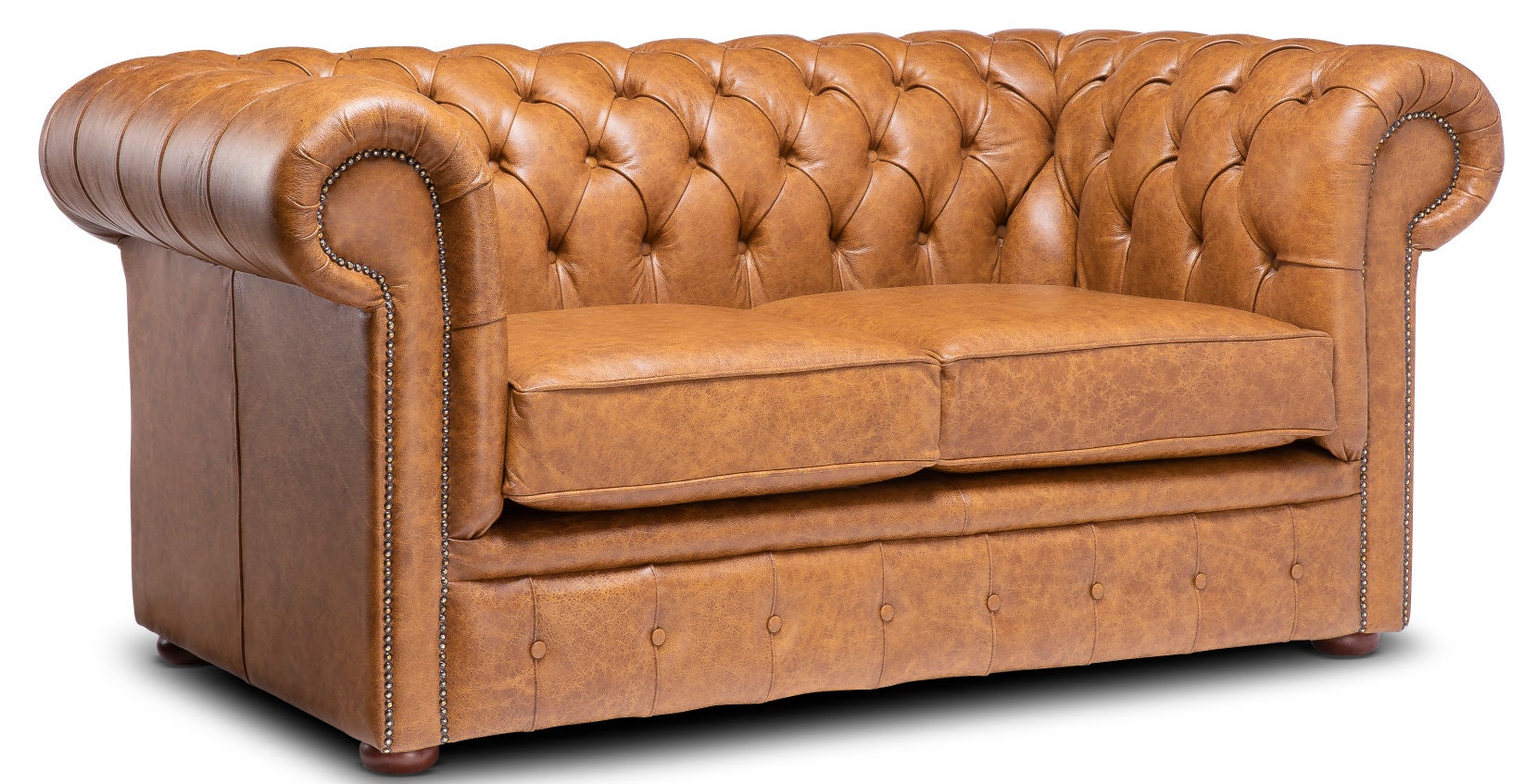 Chesterfield Real Leather Two / Three Seater Sofa Italian Vintage Tan ...